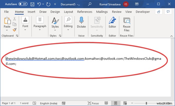 Word दस्तावेज़ से ईमेल पते कैसे निकालें 