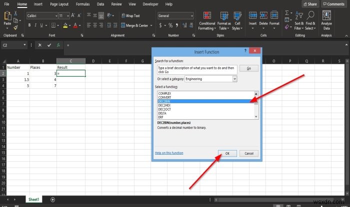 दशमलव संख्या को बाइनरी में बदलने के लिए Microsoft Excel में DEC2Bin फ़ंक्शन का उपयोग कैसे करें 