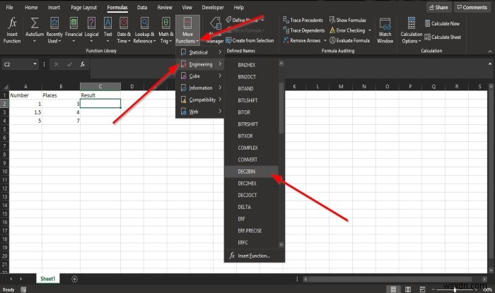 दशमलव संख्या को बाइनरी में बदलने के लिए Microsoft Excel में DEC2Bin फ़ंक्शन का उपयोग कैसे करें 