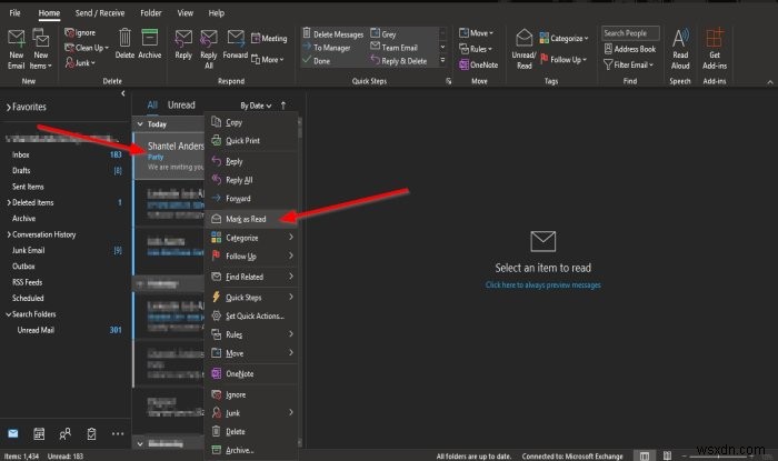 ईमेल संदेश को आउटलुक में पढ़ें के रूप में कैसे चिह्नित करें 