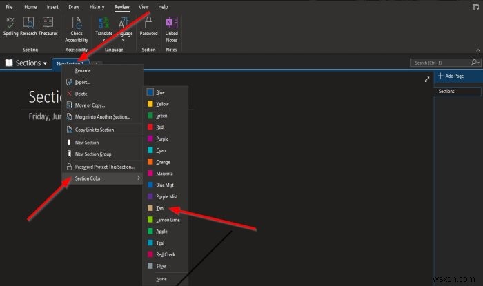 OneNote में अनुभागों में रंग कैसे जोड़ें 