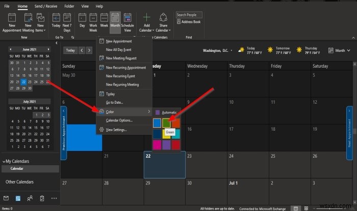 आउटलुक में कैलेंडर का बैकग्राउंड कलर कैसे बदलें 