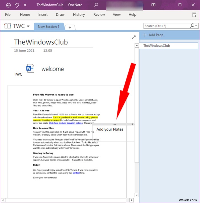 एक Word दस्तावेज़ को OneNote नोट्स में कैसे सम्मिलित करें