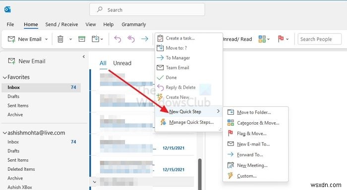 आउटलुक में क्विक स्टेप्स कैसे बनाएं 