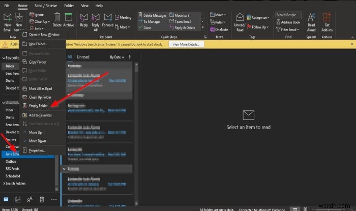 आउटलुक में जंक ईमेल फोल्डर को कैसे खाली करें 
