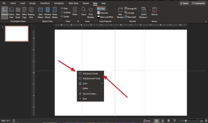 PowerPoint स्लाइड में मार्गदर्शिका कैसे जोड़ें