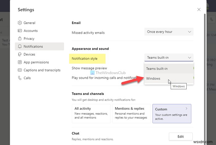 Windows 10 में Microsoft Teams सूचना शैली कैसे बदलें