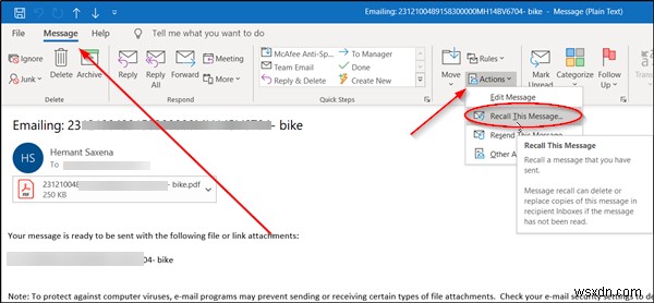 Microsoft Outlook या Outlook 365 में ईमेल संदेश को कैसे याद करें और बदलें? 