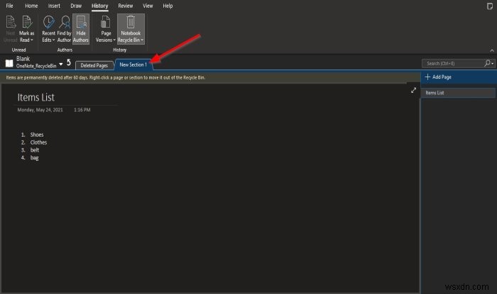 OneNote में नोटबुक रीसायकल बिन का उपयोग कैसे करें 