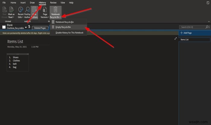 OneNote में नोटबुक रीसायकल बिन का उपयोग कैसे करें 