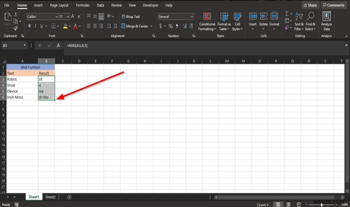 Microsoft Excel में MID और MIDB फ़ंक्शन का उपयोग कैसे करें 