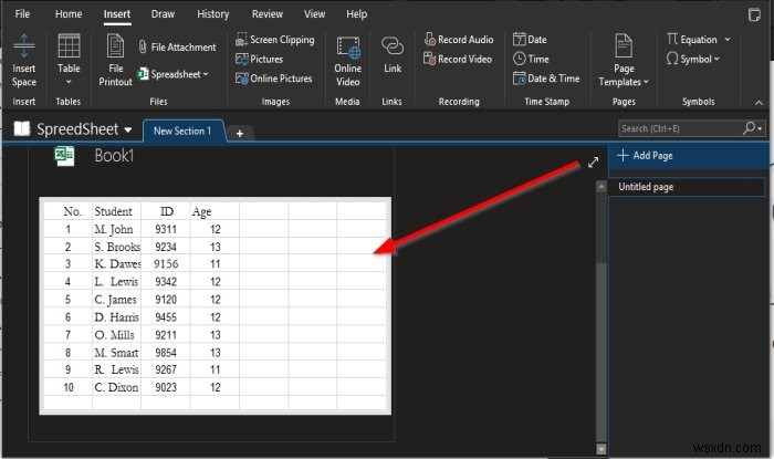 OneNote में एक्सेल स्प्रेडशीट कैसे डालें