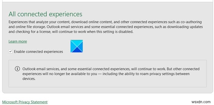 Microsoft 365 में कनेक्टेड एक्सपीरियंस को डिसेबल कैसे करें 