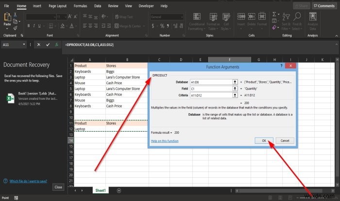 Microsoft Excel में DPRODUCT फ़ंक्शन का उपयोग कैसे करें 