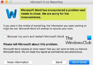 Microsoft Word में कोई समस्या आई है और उसे Mac पर बंद करना होगा