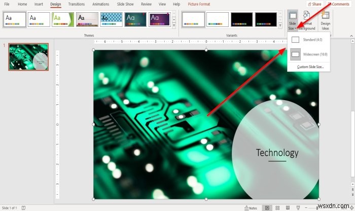 PowerPoint में स्लाइड का आकार और अभिविन्यास कैसे बदलें 