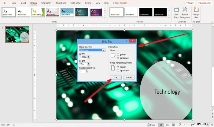 PowerPoint में स्लाइड का आकार और अभिविन्यास कैसे बदलें 