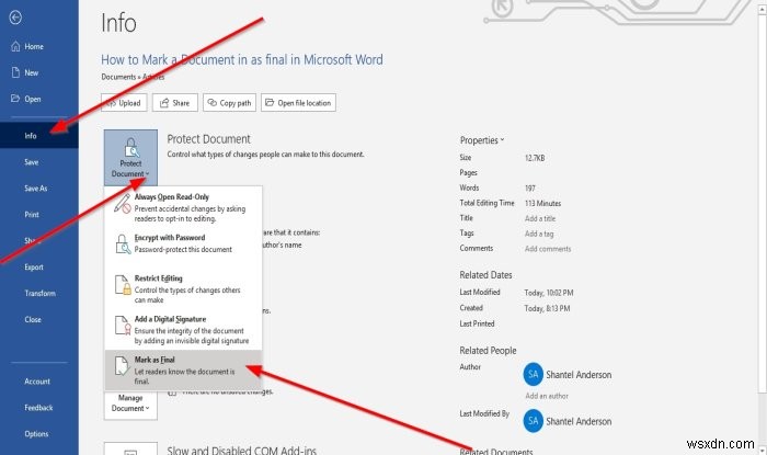 Microsoft Word में किसी दस्तावेज़ को अंतिम के रूप में कैसे चिह्नित करें 