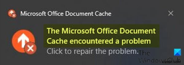 Microsoft Office दस्तावेज़ कैश में कोई समस्या आई 