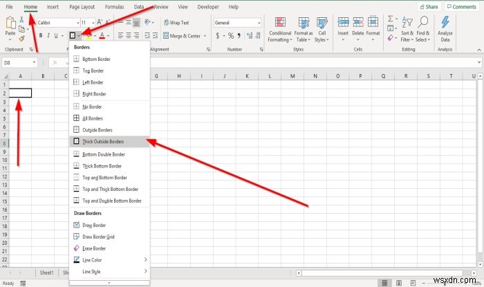 Microsoft Excel में सेल में बॉर्डर कैसे जोड़ें या निकालें