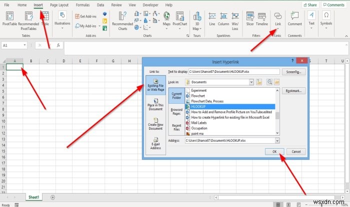 Excel में किसी मौजूदा फ़ाइल के लिए हाइपरलिंक कैसे बनाएं