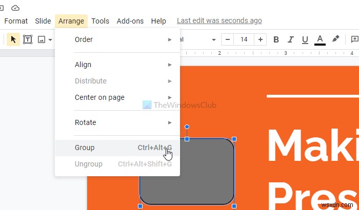 PowerPoint Online और Google Slides में ऑब्जेक्ट को समूहीकृत या असमूहीकृत कैसे करें