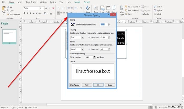 Microsoft Publisher में कैरेक्टर, लाइन या पैराग्राफ स्पेसिंग टूल का उपयोग करके स्पेसिंग कैसे बदलें