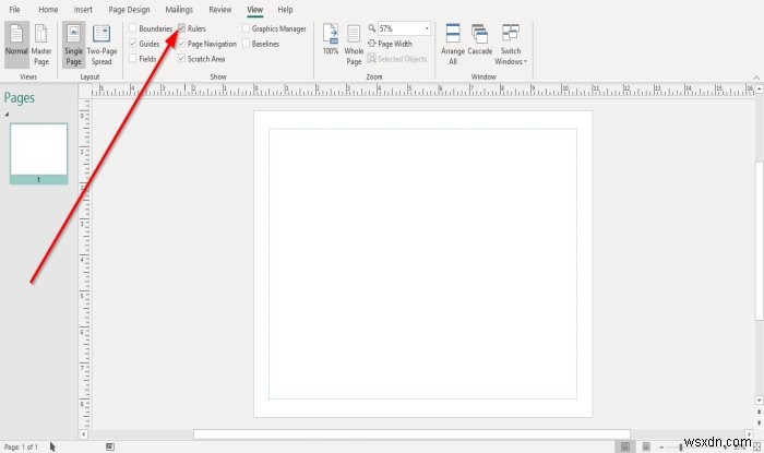 Microsoft Publisher में रूलर बार को कैसे दिखाएँ या छिपाएँ और उपयोग करें? 