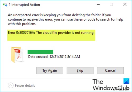 OneDrive त्रुटि 0x8007016A:क्लाउड फ़ाइल प्रदाता नहीं चल रहा है 