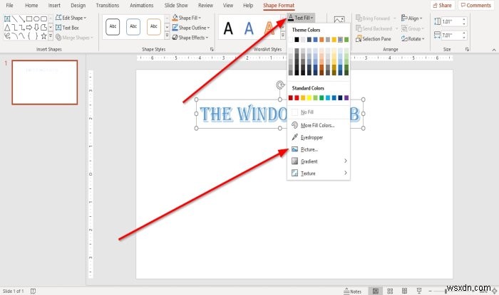 Microsoft PowerPoint में टेक्स्ट के अंदर चित्र कैसे जोड़ें 