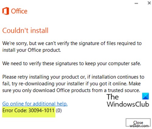 Windows 10 पर Microsoft Office त्रुटि कोड 30029-4, 30029-1011, 30094-1011, 30183-39, 30088-4 ठीक करें 