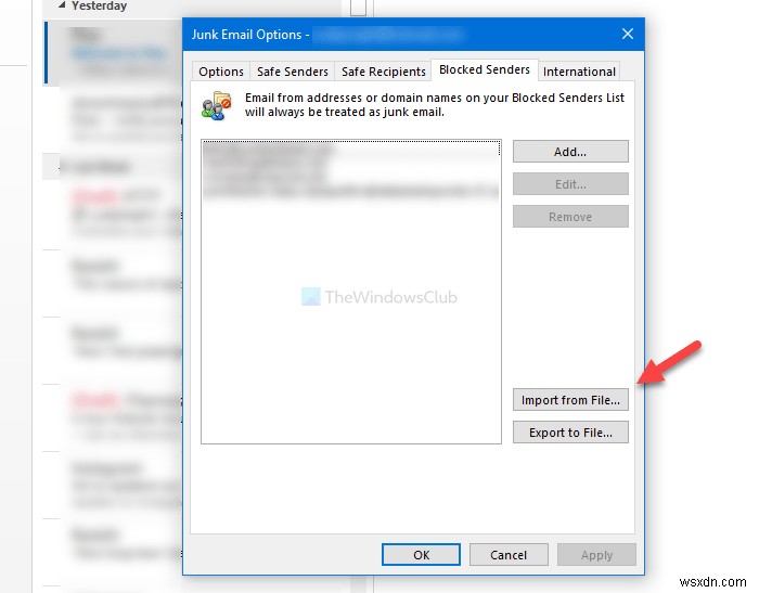 आउटलुक में अवरुद्ध और सुरक्षित प्रेषकों की सूची को निर्यात या आयात कैसे करें 