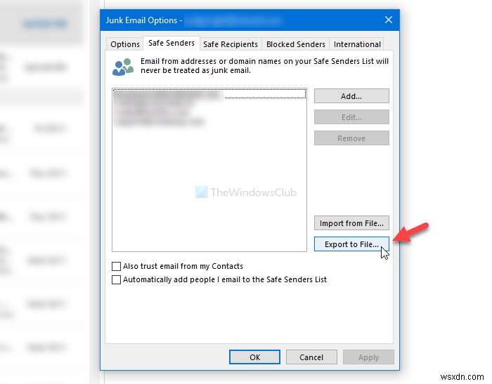 आउटलुक में अवरुद्ध और सुरक्षित प्रेषकों की सूची को निर्यात या आयात कैसे करें 