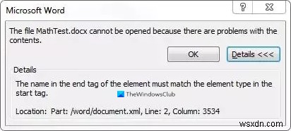 फ़ाइल को खोला नहीं जा सकता क्योंकि सामग्री में समस्याएं हैं
