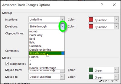 Word में ट्रैक परिवर्तन सक्षम होने पर हटाएं बटन स्ट्राइकथ्रू नहीं दिखाता है 