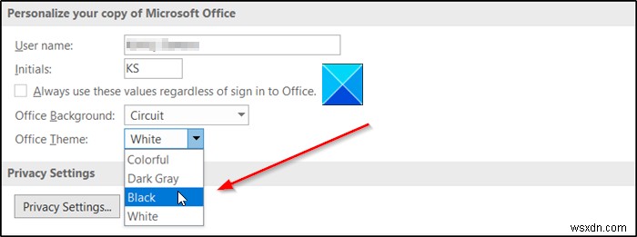 OneNote या Outlook में डार्क मोड कैसे सक्षम करें 
