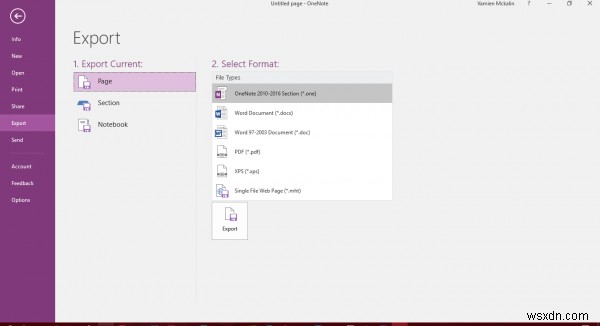 OneNote फ़ाइलों, नोट्स, नोटबुक को विभिन्न स्वरूपों में कैसे निर्यात करें 