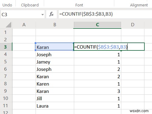 Excel में किसी कॉलम में डुप्लिकेट मानों की गणना कैसे करें 