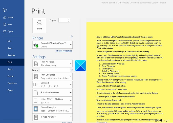 वर्ड में बैकग्राउंड और कलर इमेज कैसे प्रिंट करें 