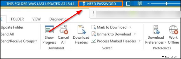 Outlook में NEED PASSWORD त्रुटि संदेश को कैसे निकालें 