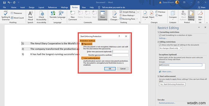 प्रतिबंधित संपादन सुविधा का उपयोग करके अपने वर्ड दस्तावेज़ की सुरक्षा कैसे करें 