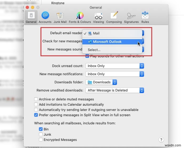 मैक पर आउटलुक को डिफ़ॉल्ट ईमेल रीडर के रूप में कैसे सेट करें 