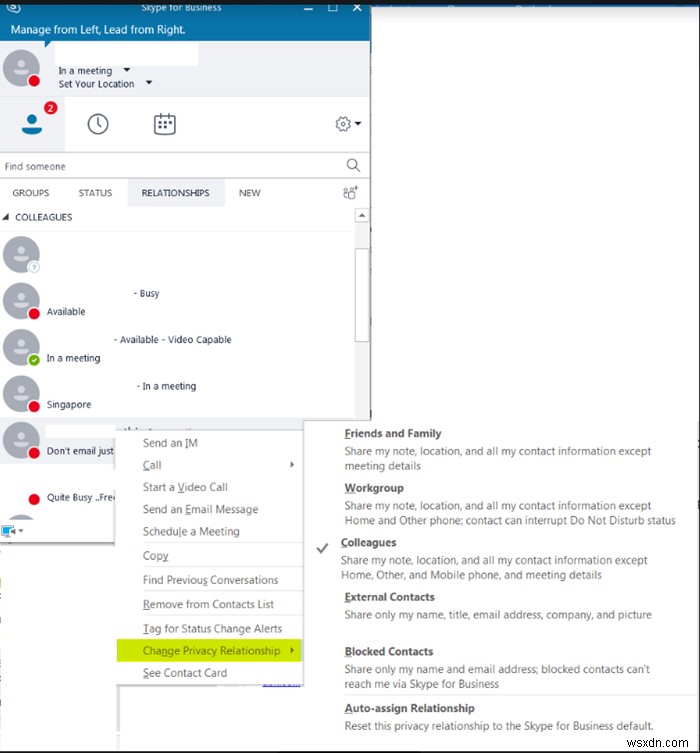 संपर्क गोपनीयता संबंध कैसे सेट करें और व्यवसाय के लिए Skype में किसी को ब्लॉक करें 