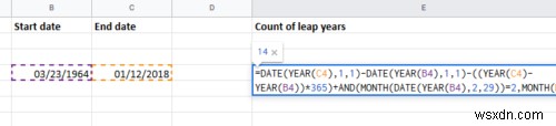 एक्सेल में दो तिथियों के बीच लीप वर्ष की संख्या की गणना कैसे करें 