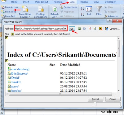Excel में किसी फ़ोल्डर में फ़ाइलों की सूची कैसे प्राप्त करें 