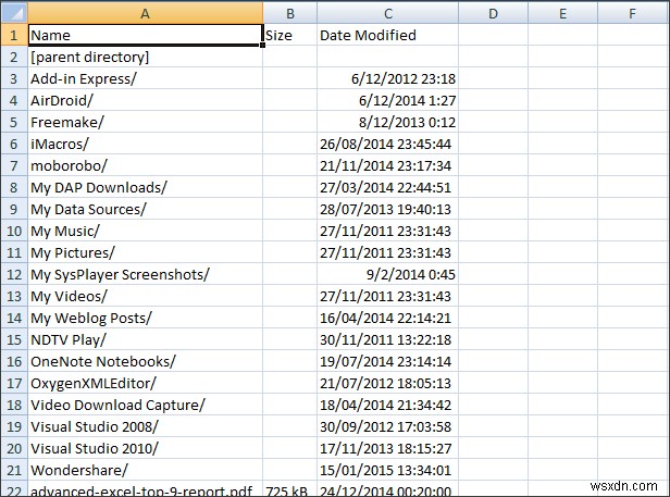 Excel में किसी फ़ोल्डर में फ़ाइलों की सूची कैसे प्राप्त करें 