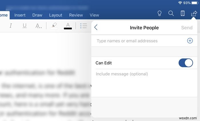 iPad पर Word दस्तावेज़ संपादित करने के लिए किसी को कैसे आमंत्रित करें 