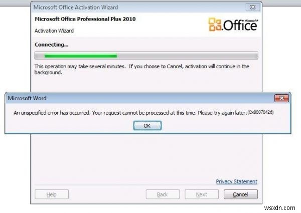 Microsoft Office सक्रियण त्रुटि को ठीक करें 0x80070426 