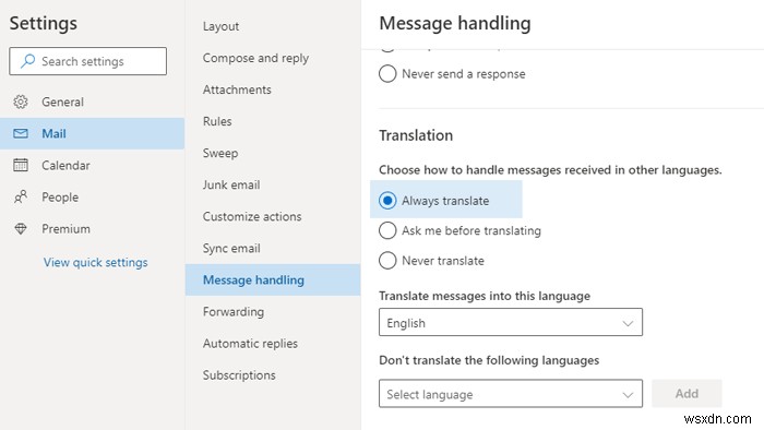 Outlook.com में ईमेल का स्वचालित रूप से अनुवाद कैसे करें
