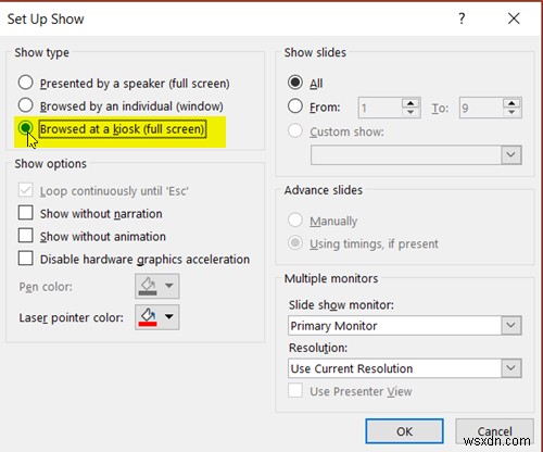 PowerPoint स्लाइड्स को स्वचालित रूप से चलाने के लिए प्रस्तुति में लूप कैसे करें 